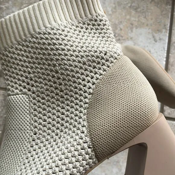 Vivaia Melissa Square-Toe Perforated Heeled Sock Boots Cream Ivory