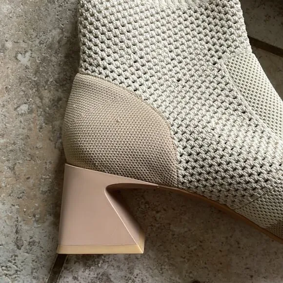 Vivaia Melissa Square-Toe Perforated Heeled Sock Boots Cream Ivory