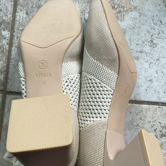 Vivaia Melissa Square-Toe Perforated Heeled Sock Boots Cream Ivory