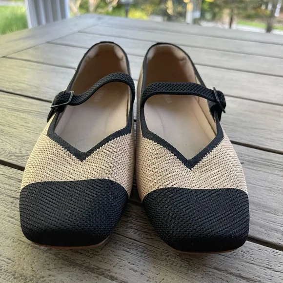 VIVAIA SQUARE Toe Black &amp; Cream Women's Mary Jane Shoes Size 9 US 40 EU