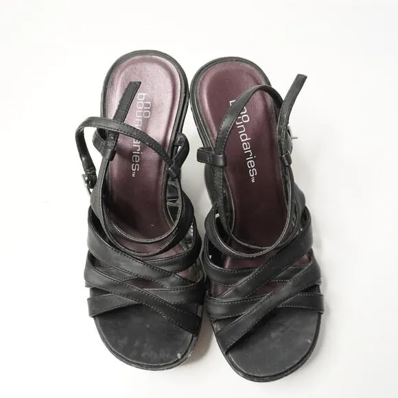 VTG 90s Black Block Heels Strappy Y2K Retro Shoes Sz 7 Vintage Prom Sandals SEE