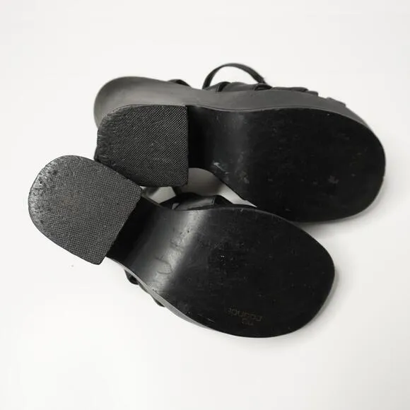 VTG 90s Black Block Heels Strappy Y2K Retro Shoes Sz 7 Vintage Prom Sandals SEE