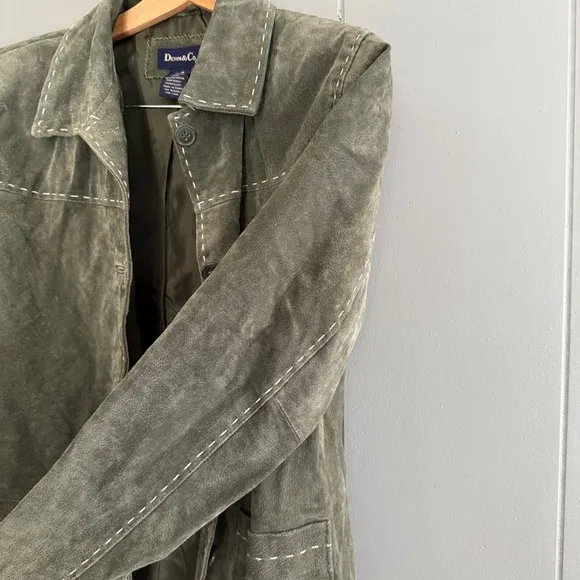 Vtg Green Suede Jacket M Western Y2K Stitch Detail Boho Chic Cowgirl Ranchwear