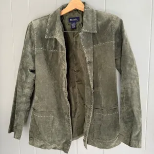 Vtg Green Suede Jacket M Western Y2K Stitch Detail Boho Chic Cowgirl Ranchwear