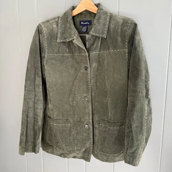 Vtg Green Suede Jacket M Western Y2K Stitch Detail Boho Chic Cowgirl Ranchwear
