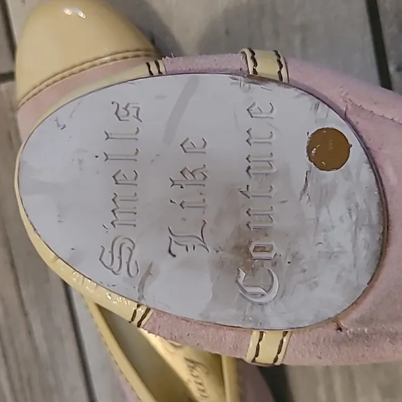 Vtg Juicy Couture Women's 8 Pink Suede Butternut Yellow Patent Leather Flats Y2K