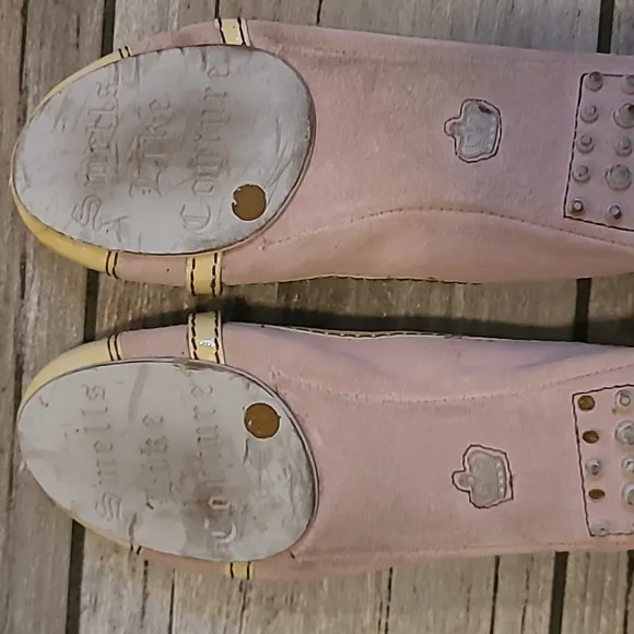 Vtg Juicy Couture Women's 8 Pink Suede Butternut Yellow Patent Leather Flats Y2K