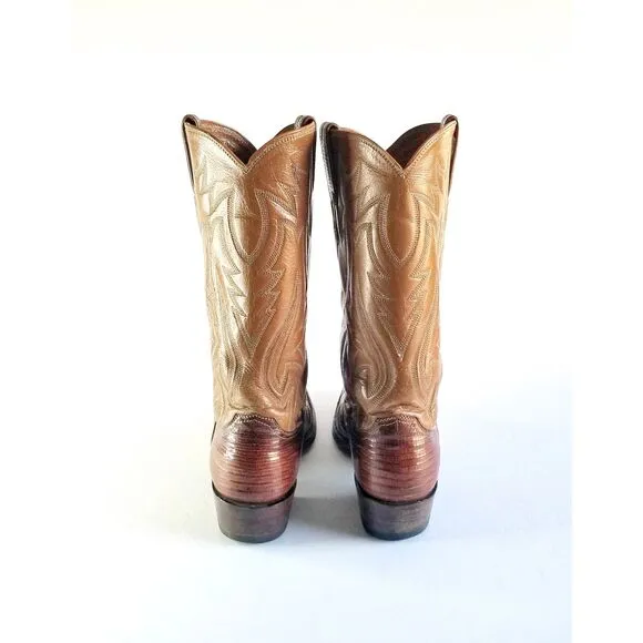 Vtg JUSTIN Brown Lizard Leather Cowboy Boots Sz 9 Men's 9031 Western Exotic