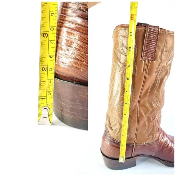 Vtg JUSTIN Brown Lizard Leather Cowboy Boots Sz 9 Men's 9031 Western Exotic