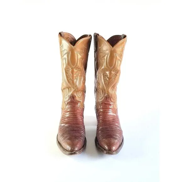 Vtg JUSTIN Brown Lizard Leather Cowboy Boots Sz 9 Men's 9031 Western Exotic