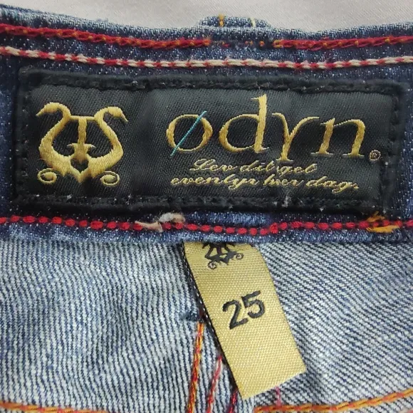 Vtg Low Rise Distressed Leather Insets Denim Western B-Fly Cutoffs, Sz 25