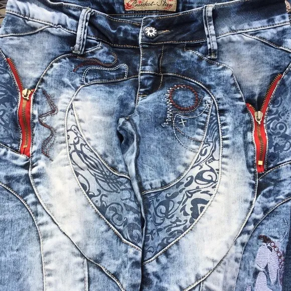 VTG Retro RARE Multi Media Pattern Boho punk skinny jean