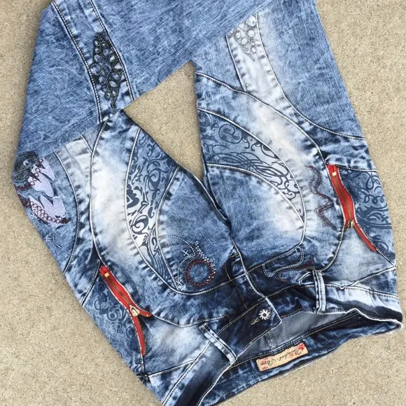 VTG Retro RARE Multi Media Pattern Boho punk skinny jean