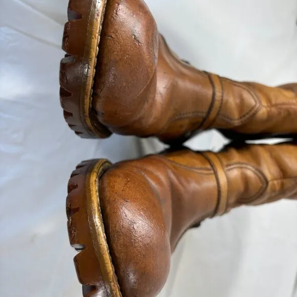 VTG. Weeds by Florsheim Brown Leather Western Style Boots Lug Sole