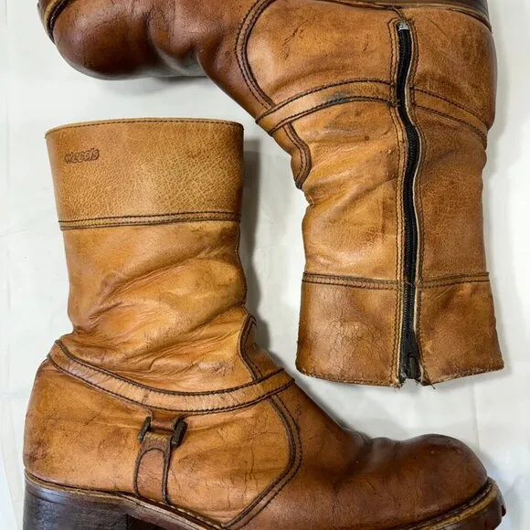 VTG. Weeds by Florsheim Brown Leather Western Style Boots Lug Sole