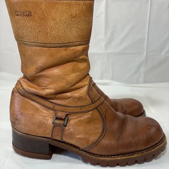 VTG. Weeds by Florsheim Brown Leather Western Style Boots Lug Sole