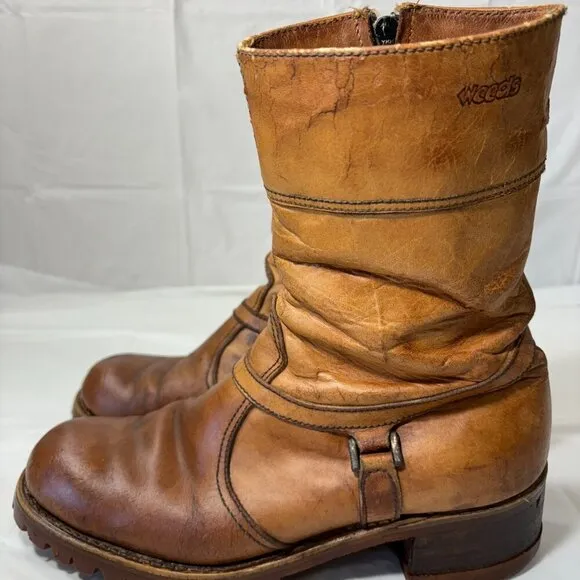 VTG. Weeds by Florsheim Brown Leather Western Style Boots Lug Sole