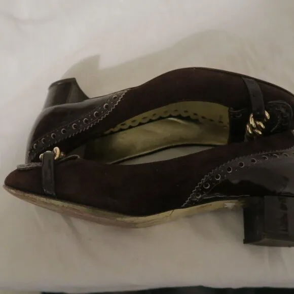 VTG Y2K Juicy Couture Women's Brown Velvet Chain Pumps Heel Shoes Size 7 Italy