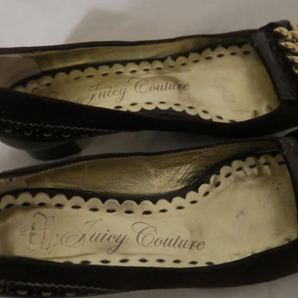VTG Y2K Juicy Couture Women's Brown Velvet Chain Pumps Heel Shoes Size 7 Italy
