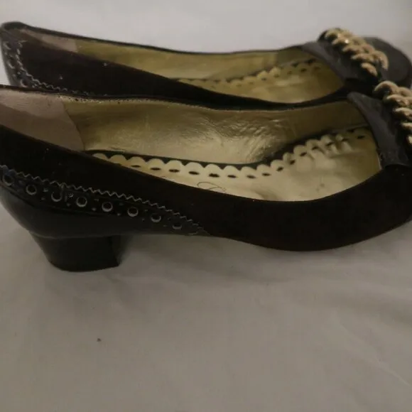 VTG Y2K Juicy Couture Women's Brown Velvet Chain Pumps Heel Shoes Size 7 Italy