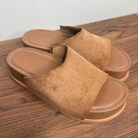 Wal &amp; Pai Stone EU Size 41/10.5 Platform Sandals Tan Leather Suede Boho Earthy