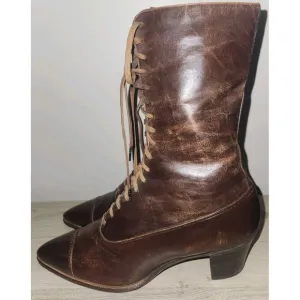Walk Over Victorian Brown Leather High Top Lace-up Boots