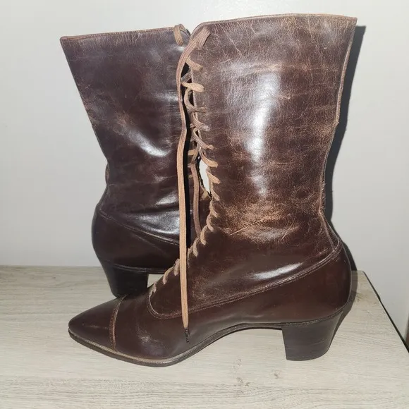 Walk Over Victorian Brown Leather High Top Lace-up Boots