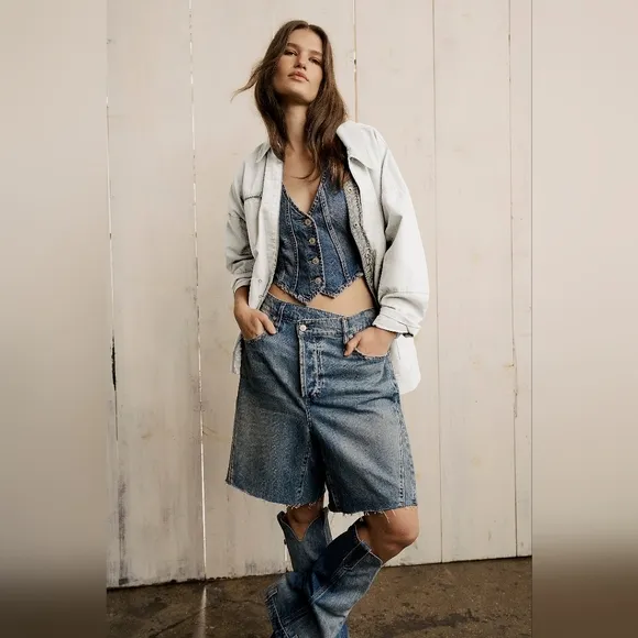 We The Free Boomerang Long Shorts Boho Bohemian Denim 28