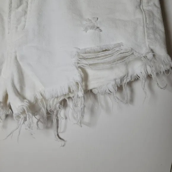 We The Free by Free People White Distressed Denim Button Fly Shorts Size 27