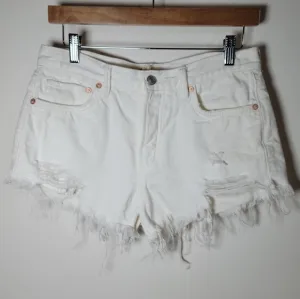 We The Free by Free People White Distressed Denim Button Fly Shorts Size 27