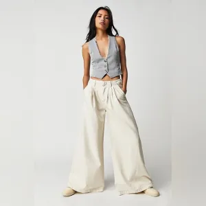 We the Free Equinox Denim Trouser Ivory 100% Cotton size 30 Pleated Wide Leg NWT