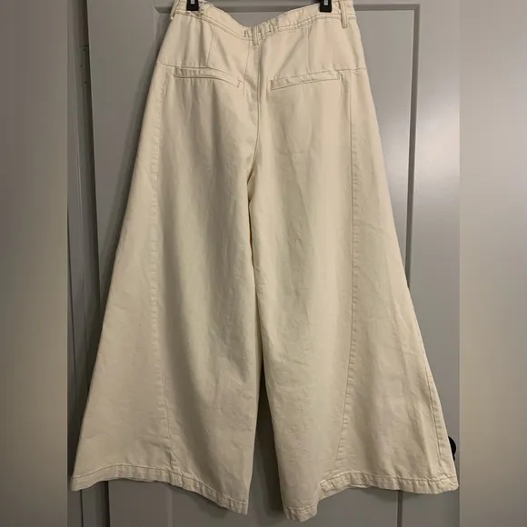 We the Free Equinox Denim Trouser Ivory 100% Cotton size 30 Pleated Wide Leg NWT