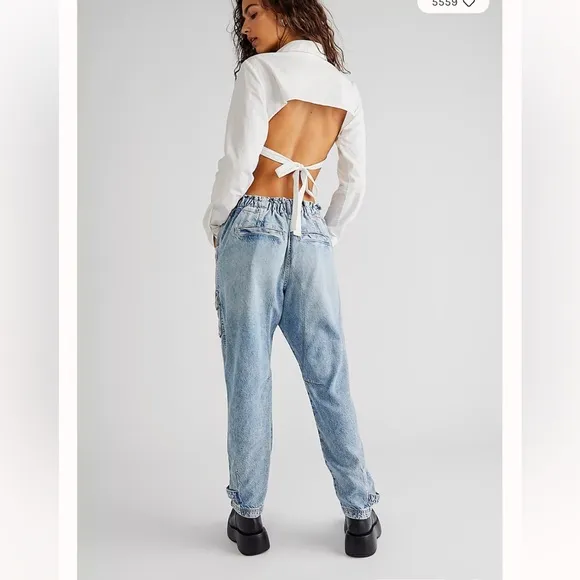 We The Free Hazel Pull On Drop Waist Harem Cargo Pocket Jeans