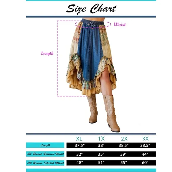 Western Boho Chic: Patchwork Midi Skirt