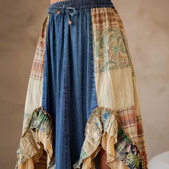 Western Boho Chic: Patchwork Midi Skirt