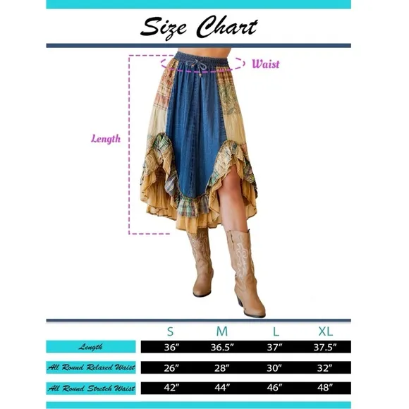 Western Boho Chic: Patchwork Midi Skirt