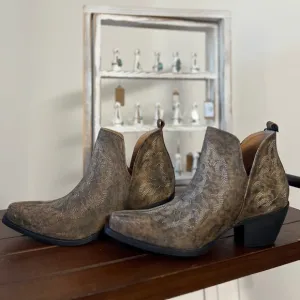 😍Western Chic! Bronze Brown Boho Ankle Boots Stitched Tan Spring Summer Cowgirl