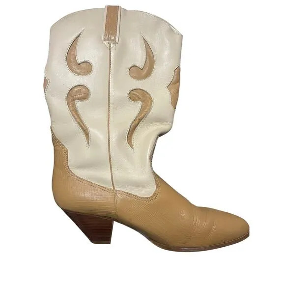 Westies Vintage Cowboy Boots Cream Tan Women's Size 7.5