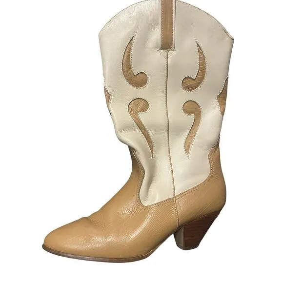 Westies Vintage Cowboy Boots Cream Tan Women's Size 7.5