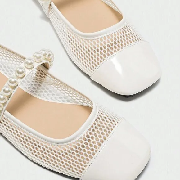White Elegant Women's Summer Pearl One-Strap Breathable Mesh Sandals