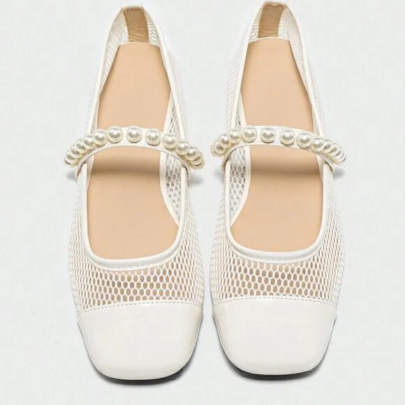 White Elegant Women's Summer Pearl One-Strap Breathable Mesh Sandals