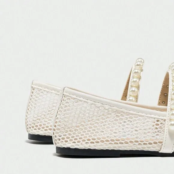 White Elegant Women's Summer Pearl One-Strap Breathable Mesh Sandals