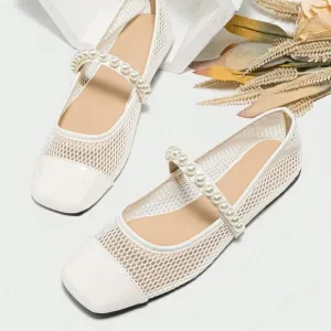 White Elegant Women's Summer Pearl One-Strap Breathable Mesh Sandals