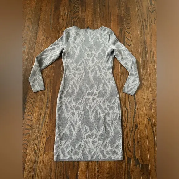 WhiteHouseBlackMarket Women’s M Jacquard Sweater Sheath Gray Midi Dress - NWT!!