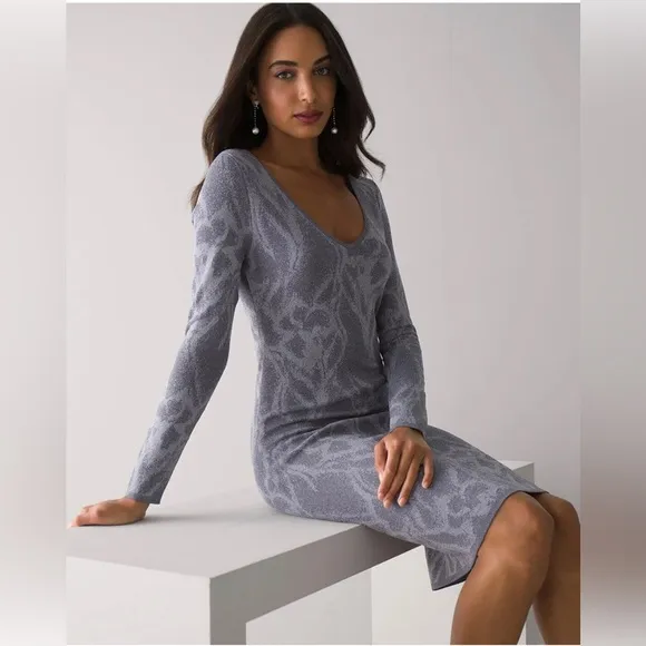 WhiteHouseBlackMarket Women’s M Jacquard Sweater Sheath Gray Midi Dress - NWT!!