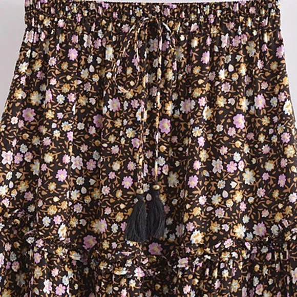 Wild Lavender Boho Floral Print Mini Skirt