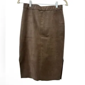 Wilfred Free Women’s Size 2 Faux Suede Midi Pencil Skirt Brown Side Slit Chic