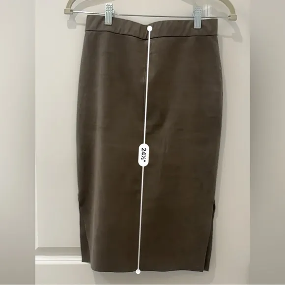 Wilfred Free Women’s Size 2 Faux Suede Midi Pencil Skirt Brown Side Slit Chic