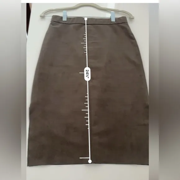 Wilfred Free Women’s Size 2 Faux Suede Midi Pencil Skirt Brown Side Slit Chic