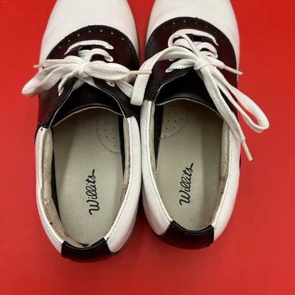 WILLITS Saddle Shoes Women's 10 White Black Leather Oxford Lace Up Retro 50s